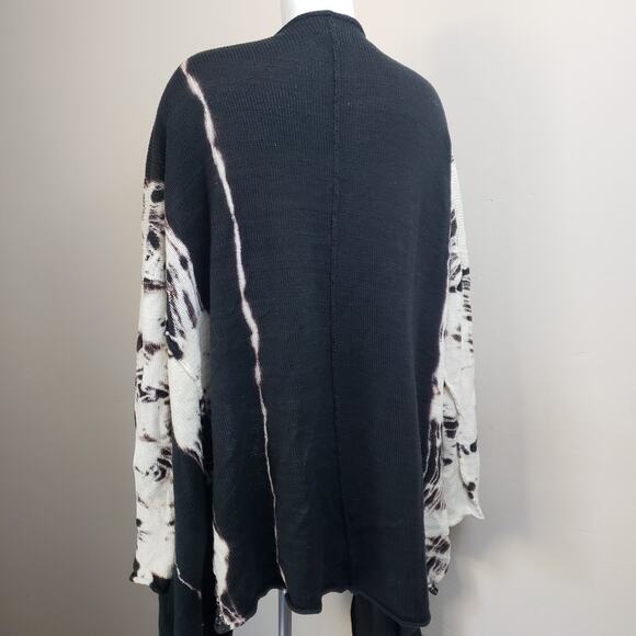 Krista Larson Black & White Hand Dyes Open Cardigan Loose Knit. OS. Asymmetrical - Picture 7 of 16